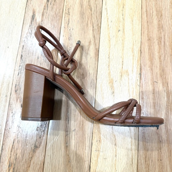 SCHUTZ Tan Brown Leather Kate Ankle Wrap Sandal Block Heel Tie Strap Size 6 - Picture 2 of 10